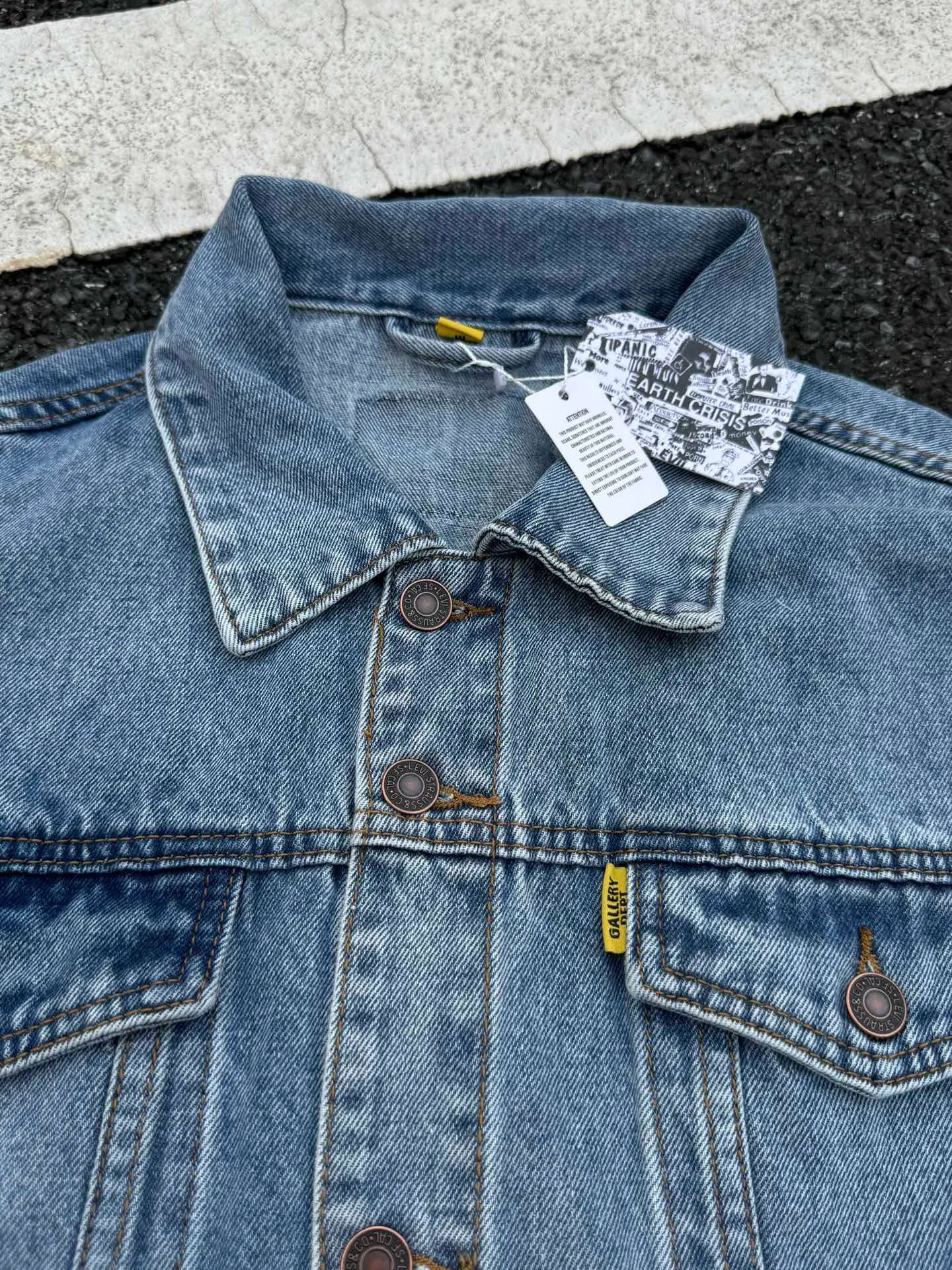 P260💰GA101 GALLERY DEPT. 22fw Vintage Andy Denim Jacket embroidered black logo washed distressed denim jacket denim jacket couple same style Size: S-XL